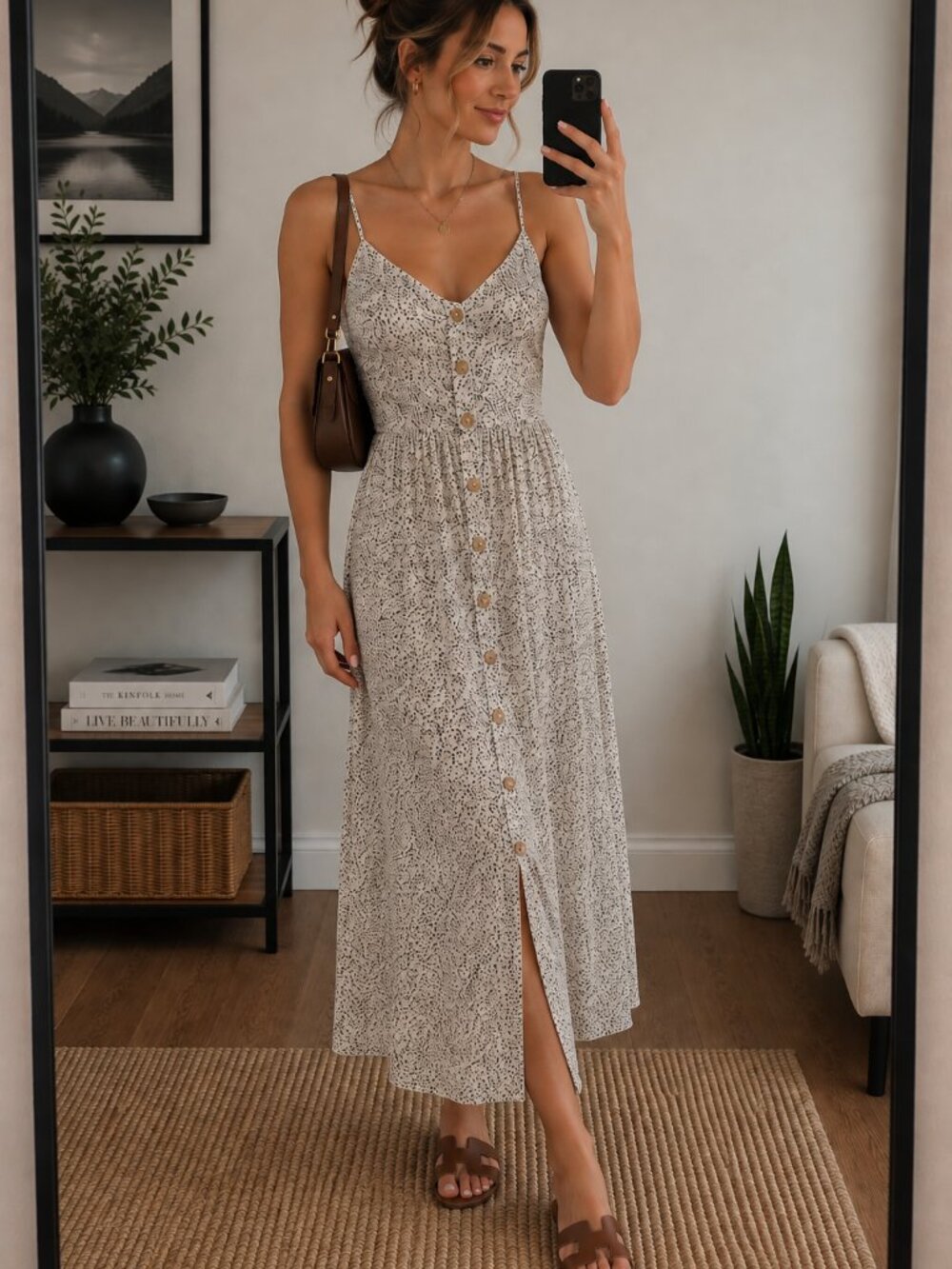 Sienna Sky Maxi Dress Womens XS Black White Button Front Spaghetti Strap